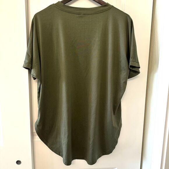 Women's Top Short Sleeves Tshirt Olive Green Tee Shirt Blouse Size OXL - Picture 3 of 8